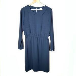 Cremieux navy blue long sleeve fit and flare collared dress size 10 B135